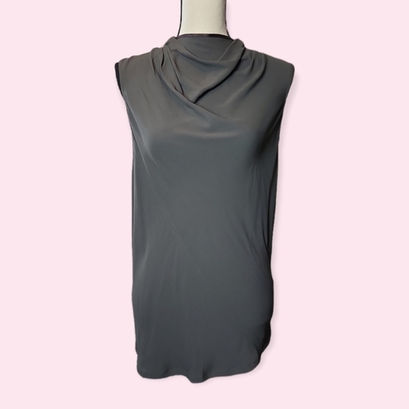 Rick Owens High Drape Neck Exposed Zipper Sleeveless Blouse Gray Dark Dust Sz 8 - Picture 2 of 10